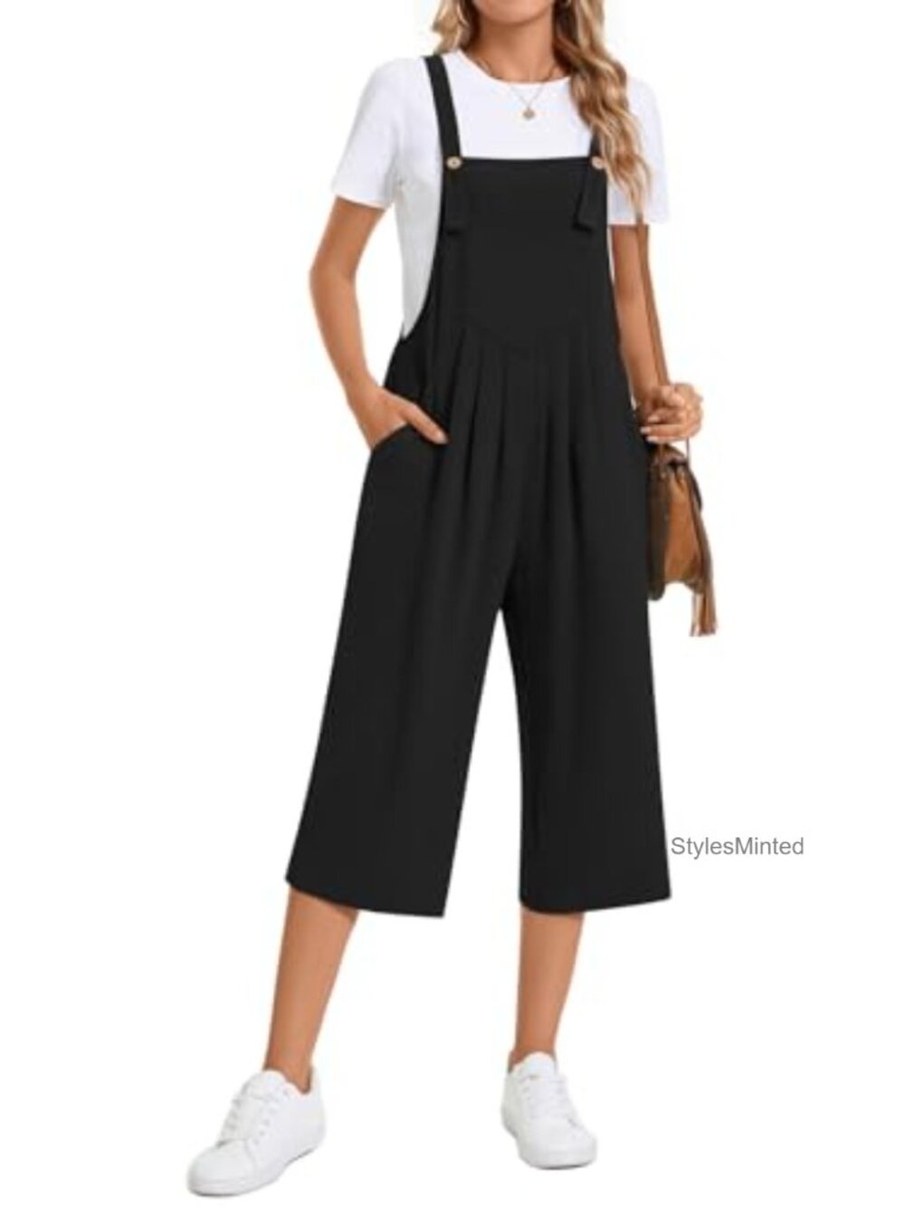 Women's Wide Leg Jumpsuit Adjustable Sleeveless Casual Romper Pockets
